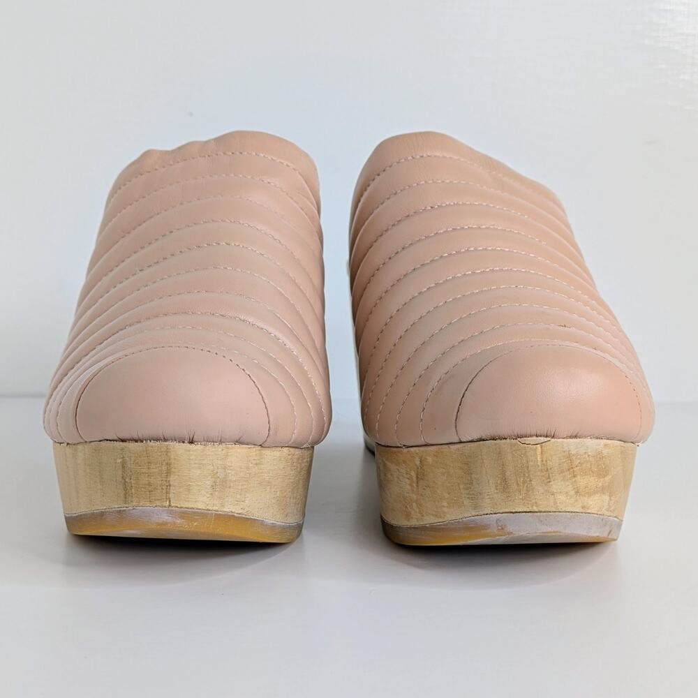 Beklina Ribbed Clogs 8.5 Buff Pink Tan Leather Platform Wood Clog Slip On US - Picture 4 of 16